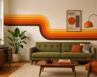 Retro Stripe Wall Decal | Peel and Stick Stripe Wall Decal | Mid Century Modern Wall Decor | Retro Sunset Wall Art | Canvas Wall Decal