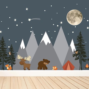 Forest Camping Wall Decals, Mountain Nursery Wall Art, Camping Wall Decals, Nature Wall Sticker, Adventure Nursery Decor, Outdoor Wall Decal