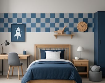 Checkered Border Wall Decal for Boys Room | Skate Room Wall Decor | Peel and Stick Checkerboard Wall Border | Removable Kids Decor