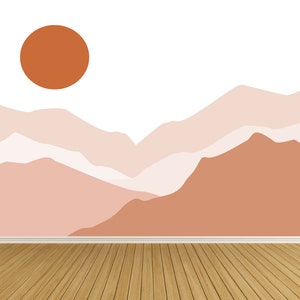 Boho Mountain Wall Decal with Sun: Removable Nursery Wall Art