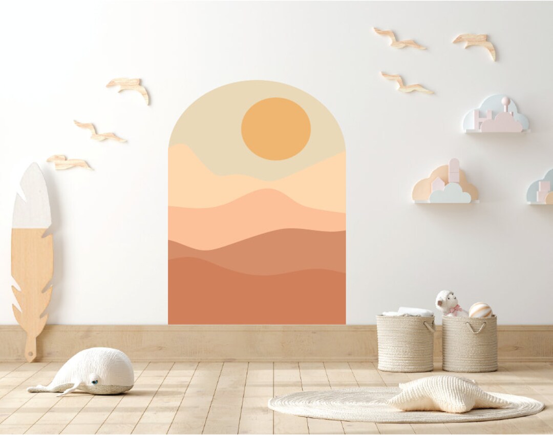 Boho Mountain Sun Arch Wall Decal: Peel-and-stick Decor (47x34") - Etsy