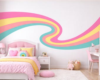 Regenbogen Welle Wandtattoo | Mädchen-Schlafzimmer-Wand-Dekor | Schälen und Stick Abnehmbarer Wandaufkleber | Moderne Kinderzimmer Dekor