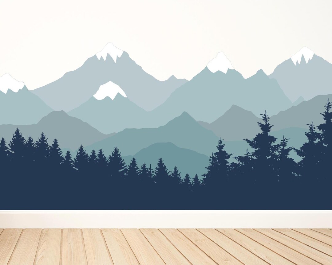 Mountain Wall Art, Nature Wall Decal, Landscape Wall Mural, Woodland ...