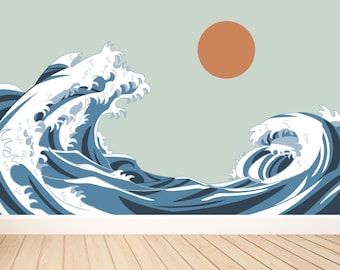 Ocean Wave Wall Mural/ Wave Wall Decal / Ocean Wave Peel and Stick Wall Decal / Wall Sticker / Ocean Wall Art