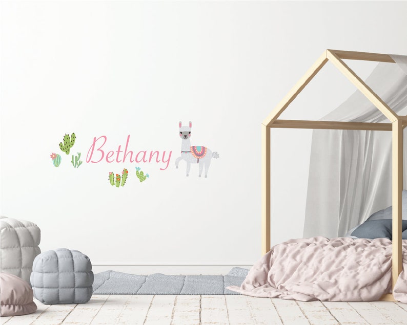 Name Decal-Nursery Wall Art Llama Wall Decor Cactus Wall Decals Nursery Wall Decals Girls Wall Art