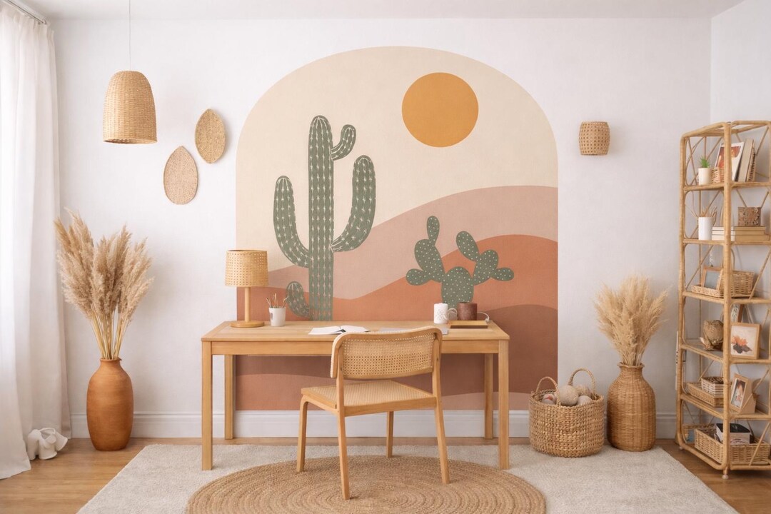 Boho Desert Arch Wall Decal – Cactus Nursery Wall Art, Peel and Stick ...
