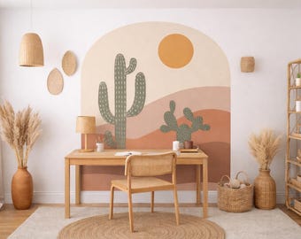 Boho Desert Arch Wandtattoo - Kaktus-Kinderzimmer-Wandkunst, Schälen und Stick-entfernbares Wandbild, südwestliches Kinderzimmer-Dekor