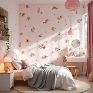 Flower Wall Decals, Boho Nursery Decor, Whimsical Wildflowers Baby Room, Flower Wall Decal, Reusable and Removable Flower Wall Sticker