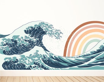Wave Wall Decal / Wave Wall Mural / Wave WallPaper / Nautical Wall Decor / Nursery Wall Decor / Peel and Stick / Removable Wall Decal
