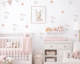 Blush Pink Flower Wall Decals for Girls Nursery, Floral Wall Decals, Peel and Stick Flower Stickers , Boho Floral Wall Decals