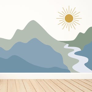 Removable Mountain Wall Decal / Mountain Wall Mural / Nursery Wall Decal / River/ Peel and Stick Wall Mural