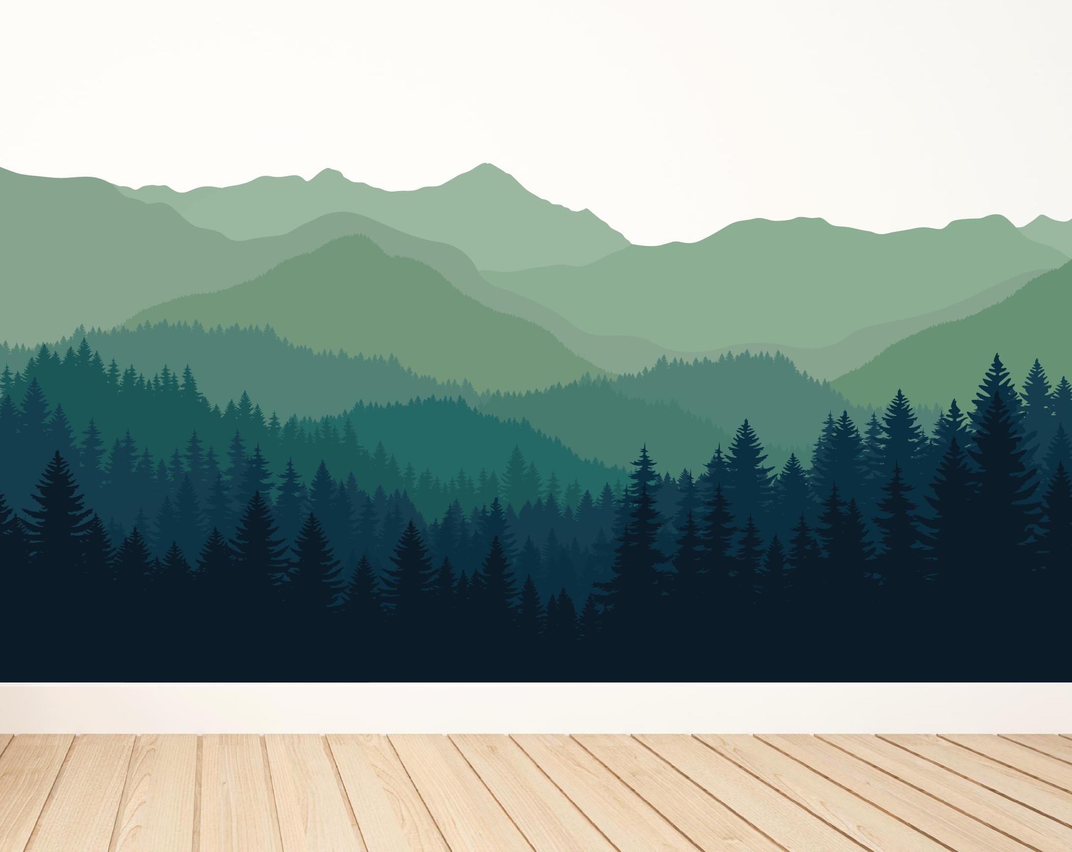 Mountain Wall Mural / Removable and Reusable Wall Decals / Mountain Wall Decal with Trees / Nursery Wall Art Decor