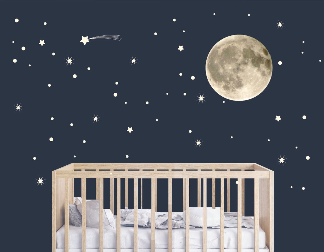 Full Moon Wall Decal With Stars / Moon and Stars Wall Stickers