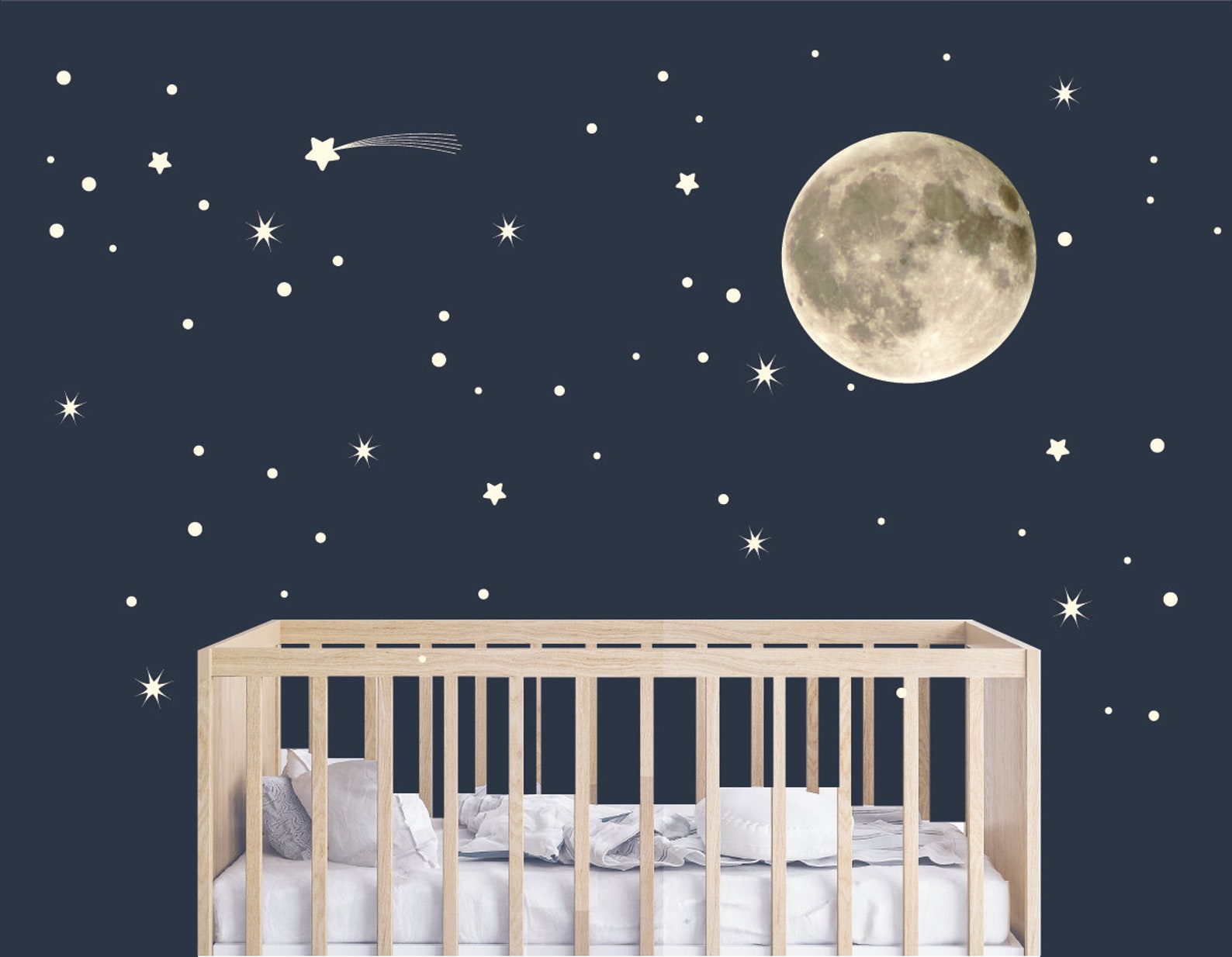Full Moon Wall Decal With Stars / Moon and Stars Wall Stickers Etsy