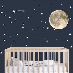 Full Moon Wall Decal with Stars / Moon and Stars Wall Stickers / Nursery , Kids Room , Full Moon Wall Art