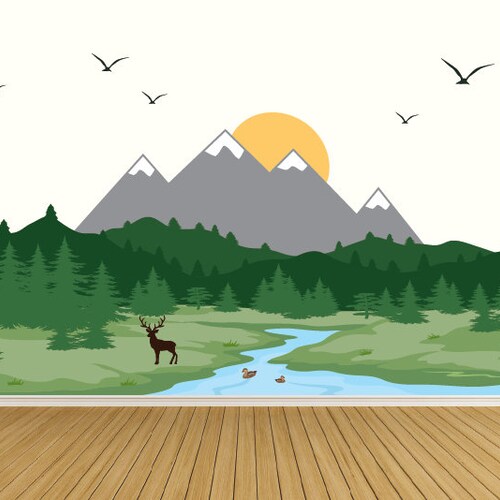 Wall Decals Mountain Wall Decal Wall Mural Sticker Mountains Etsy