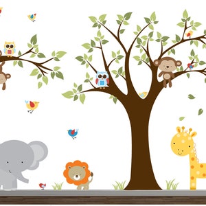 Jungle Wall Decals-Giraffe Decal-Elephant-Monkeys-Nursery Wall Decals-Peel n Stick Fabric Decals-Jungle-Tree Decal