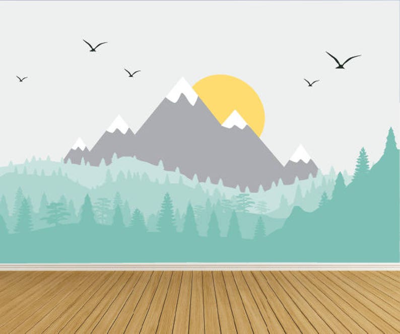Nursery Wall Decals Large Mountain Mural Wall Decalspeel N Etsy