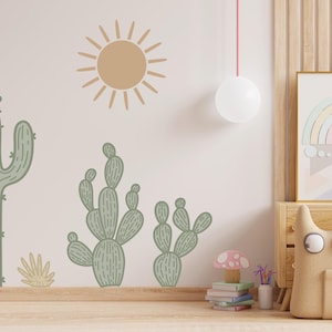 Adesivi murali Cactus con Sole / Arte murale facile e rimovibile / Arte murale Boho / Adesivi murali / Arte murale per bambini