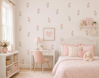 Floral Wall Decals for Girls Room | Pink Flower Wall Stickers | Peel and Stick Nursery Decals | Removable Flower Wall Art