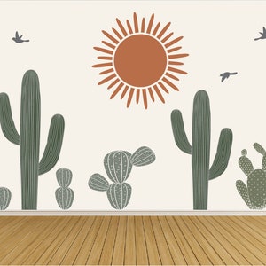Cactus Wall Decals with Sun Decal / Boho Wall Art / Nursery Wall Art / Nursery Wall Decals / Wall Murals