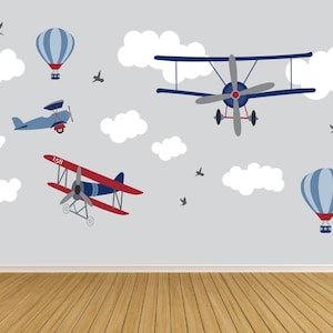Airplane Wall Decals: Nursery Decor, Hot Air Balloons , Cloud Wall Decal ,Boys Nursery Decor , Wall Decal , Peel and Stick