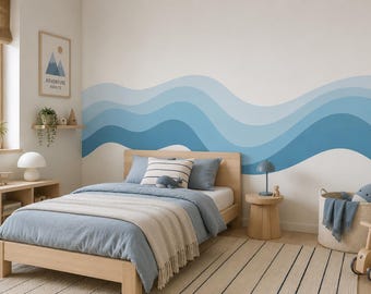 Calcomanía de pared con rayas onduladas: extraíble y reutilizable. Arte mural costero. Diseño personalizado.