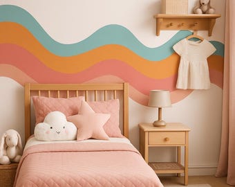 Calcomanía de pared retro con rayas onduladas / Rayas retro / Calcomanía de pared con rayas / Calcomanía de ondas / Rayas / Calcomanía de pared / Calcomanía extraíble despegable y adhesiva