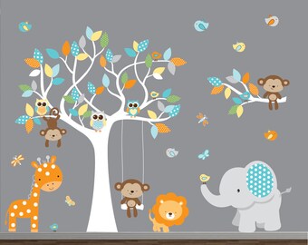Jungle Wall Decals, Nursery Wall Decals, Safari Animals Stickers, Boys Wall Decals, Wall Stickers , Baby Nursery Decor