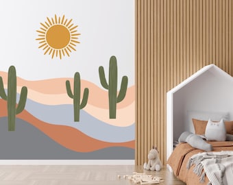 Boho Kaktus Wandtattoo: Wüste Kinderzimmer Dekor, Schälen & Aufkleben Wandbild