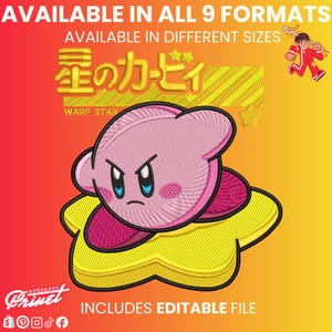 Kirby Machine Embroidery File | Pes, Dst, Jef, Exp, Hus, XXX | 9 Sizes | Includes Wilcom EMB
