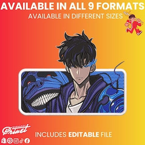 Borduurpatroon van Sung Jin-woo van Solo Leveling Machine | PES, DST, JEF, EXP, HUS, VP3, XXX | 9 maten | Inclusief Wilcom EMB