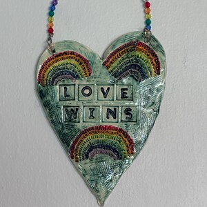 Love Wins Rainbow Heart Wall Henging