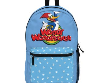 Mochila azul de Woody Woodpecker: Mochila escolar con dibujos animados para niños y adolescentes.