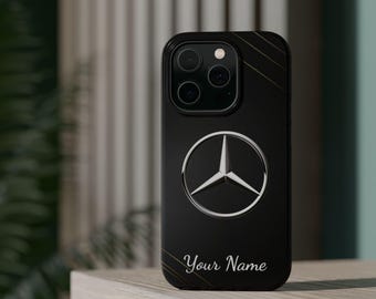 Funda para iPhone con logotipo Mercedes personalizado, funda de lujo personalizada para teléfono con compatibilidad MagSafe®.