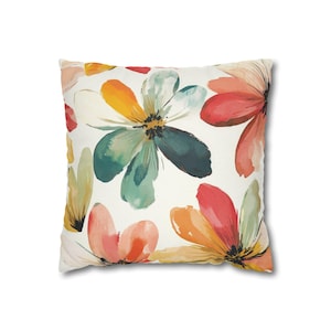 Watercolor Floral Throw Pillow Cover: Double-Sided Polyester Cushion