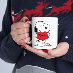 Taza personalizada de Snoopy, taza de café con nombre personalizado y diseño de corazón