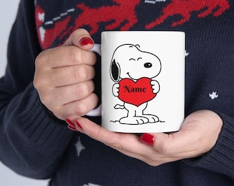 Personalized Snoopy Mug , Custom Name Coffee Cup with Heart Design