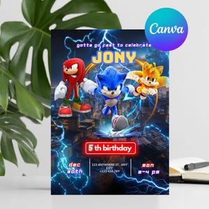 Editable Sonic Birthday Invitation: Printable 5x7 Template (Digital Download)