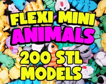 Flexi + 200 Models Mini Animals STL and 3MF + Keychain Version