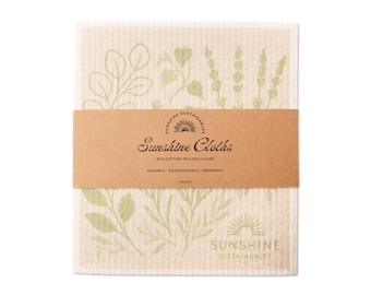 Sunshine Cloths – 5 Pack | Reusable Swedish Dish Cloths | Eco-Friendly, Compostable Cleaning Cloths | Zero Waste Kitchen