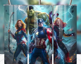 Superheldenteam Tumbler Wrap PNG: 20oz mager sublimatieontwerp (digitale download png-bestand)