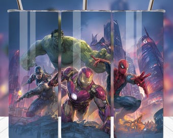 Superheldenteam Tumbler Wrap PNG: 20oz mager sublimatieontwerp (digitale download)