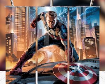 Adesivo per bicchiere termico con supereroi in formato PNG: design per sublimazione da 20 oz (download digitale)