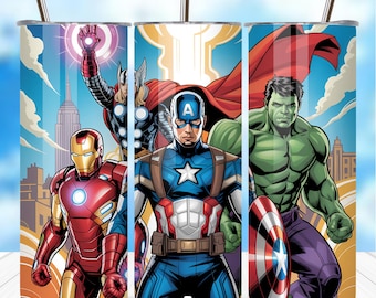 Superhero Team Tumbler Wrap: 20oz Skinny Sublimation Design (Digital Download)