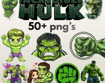 Green Super Action Hero PNG Bundle | 50+ Comic Superhero Clipart | Instant Digital Download
