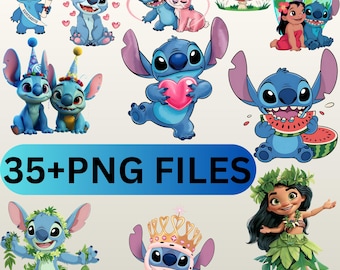 Lilo & Stitch Cartoon PNG Clipart Bundle | 35+ Designs (Digital Download)