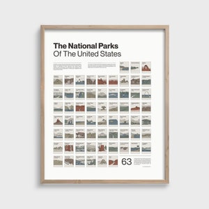 National Park Checklist Poster Modern Color, 63 National Parks Scratch Off Print, National Park Modern Wall Art Gift