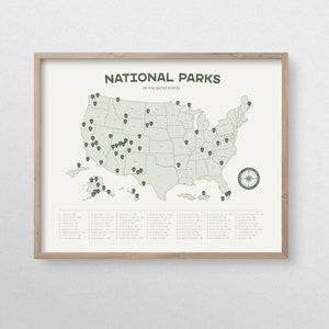 Affiche de la liste de contrôle de la carte des parcs nationaux, 63 parcs nationaux à gratter, cadeau d’art mural du parc national