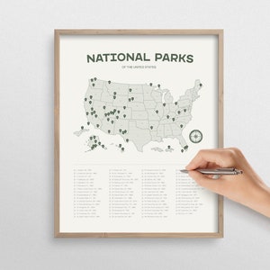 Affiche de liste de contrôle de la carte du parc national, impression à gratter de 63 parcs nationaux, cadeau d'art mural du parc national